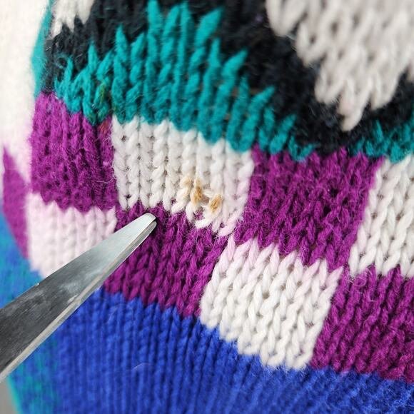 Vtg Cynthia J Sweater Women 1X 80-90s Granny Cardigan Knit Patchwork Cottagecore - Picture 8 of 13